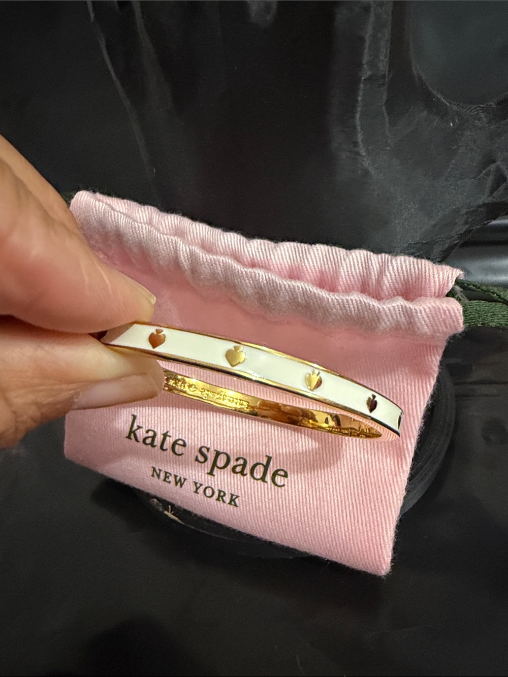 kate spade Gold and White Enamel Heart-Stud Hinged Bangle - Picture 2 of 5